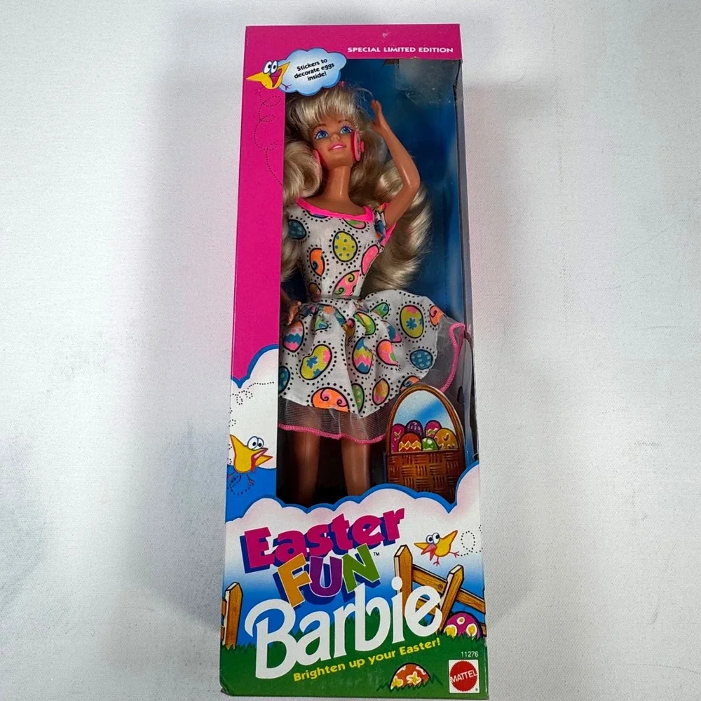 Vintage 1993 Mattel Easter Fun Barbie Doll Egg Print Dress 11276 NIB